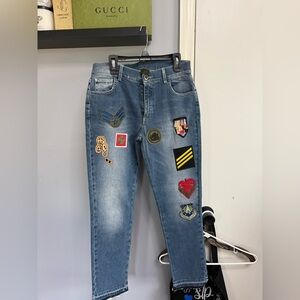 Embellished Patch Detail Blue Denim Jeans Mr & Mrs Italy